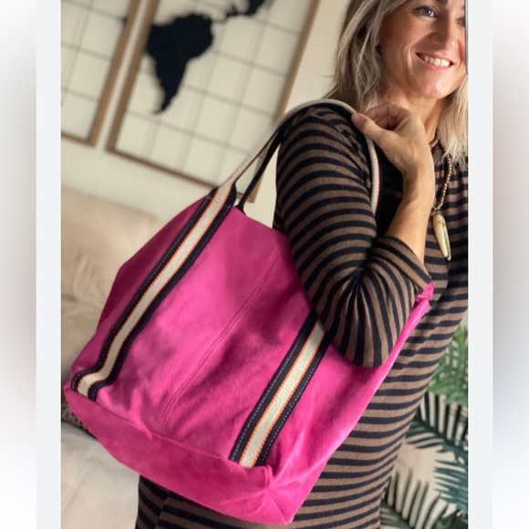 Melody Suede Leather Tote in Fuschia - Picture 2 of 16